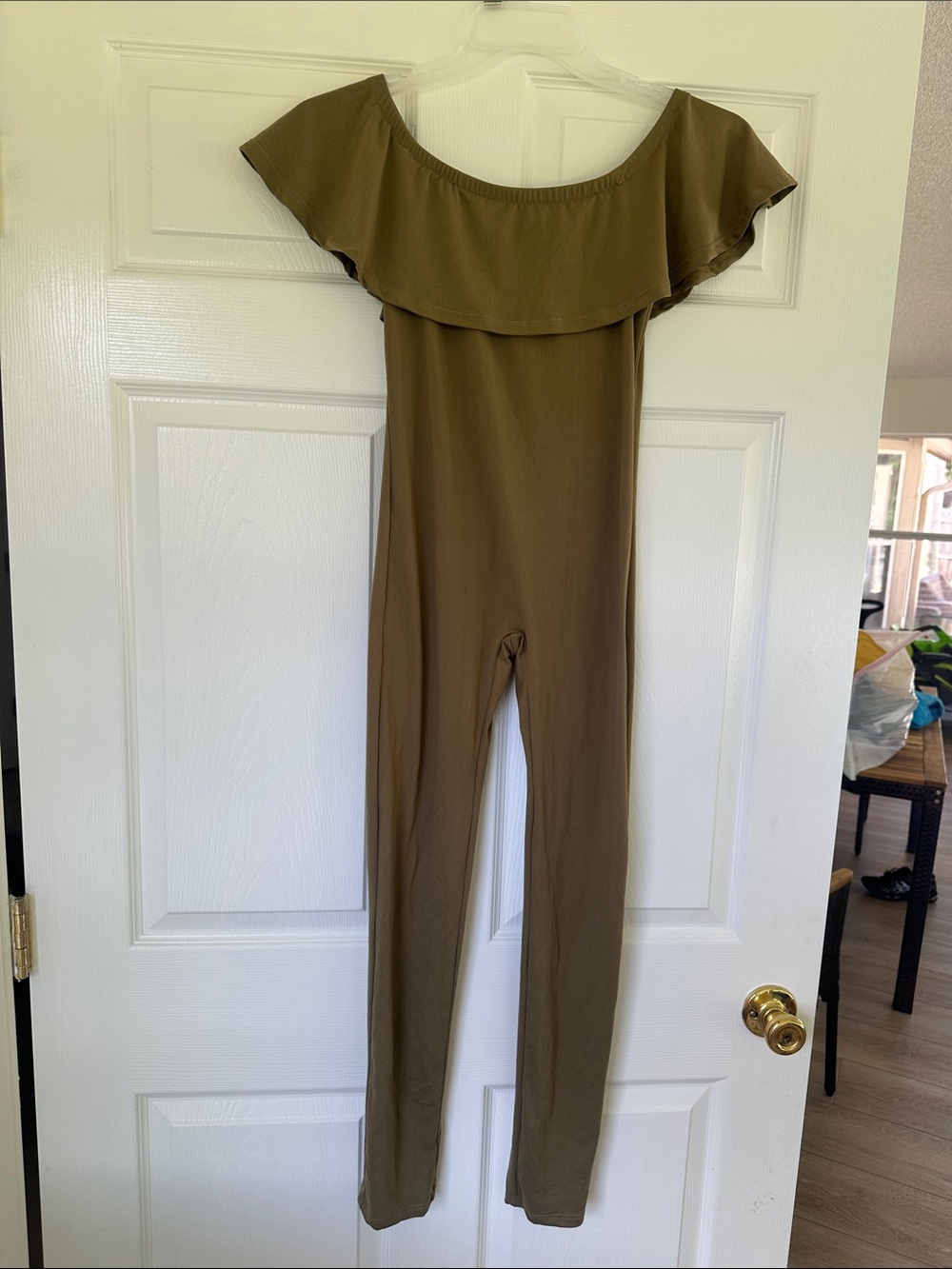 Olive Off-Shoulder Ruffle Jumpsuit